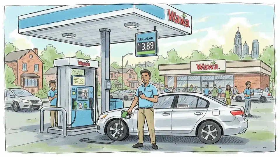 Private transportation driver filling vehicle tank at gas station in Philadelphia suburbs