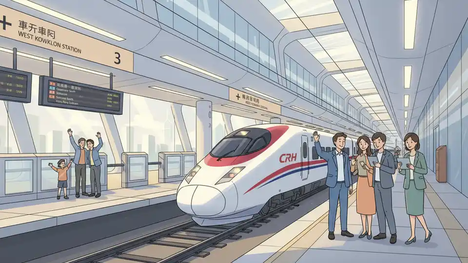 Guangzhou-Shenzhen-Hong Kong Express Rail Link high-speed train at West Kowloon station terminal