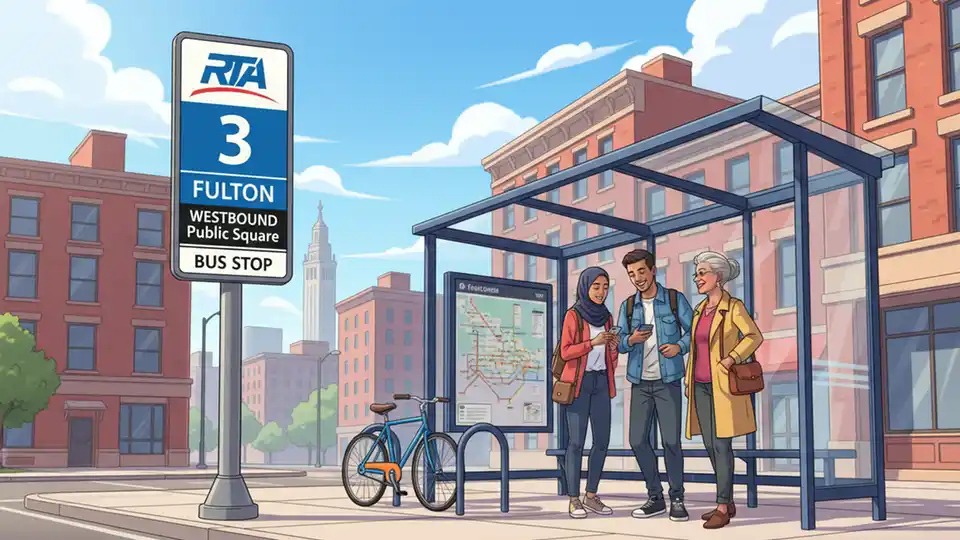 RTA bus route sign showing route number and destination at Cleveland transit stop