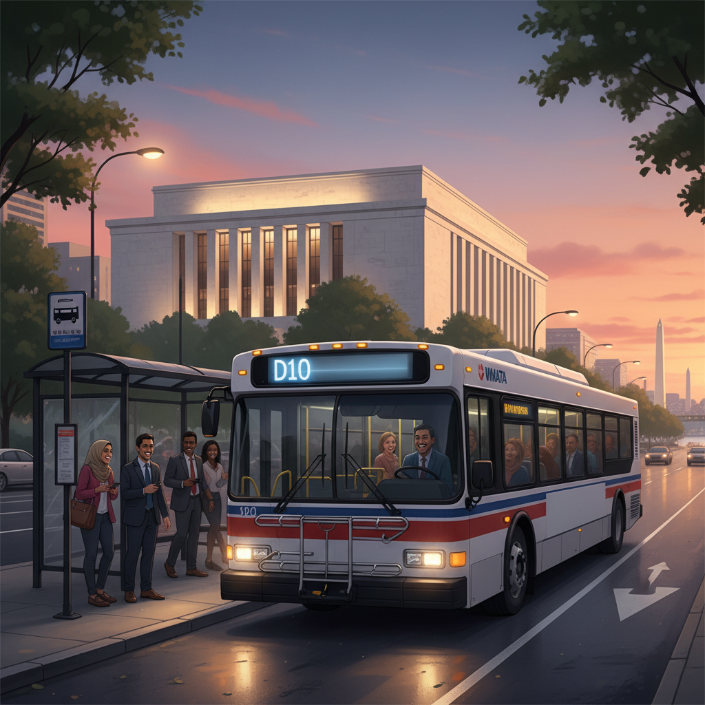 DC D10 Bus Adapts Route for Kennedy Center Event