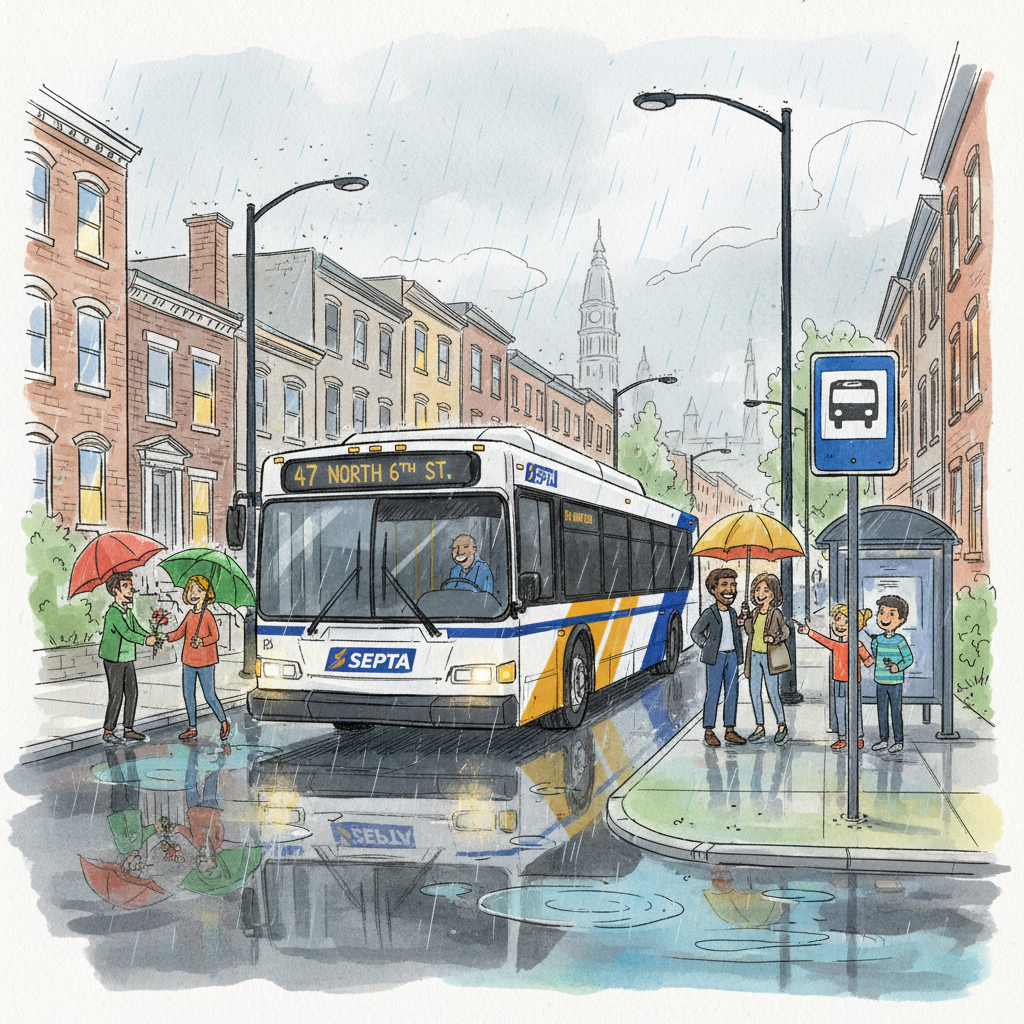 Philadelphia SEPTA Keeps Moving Through Sunday Rain