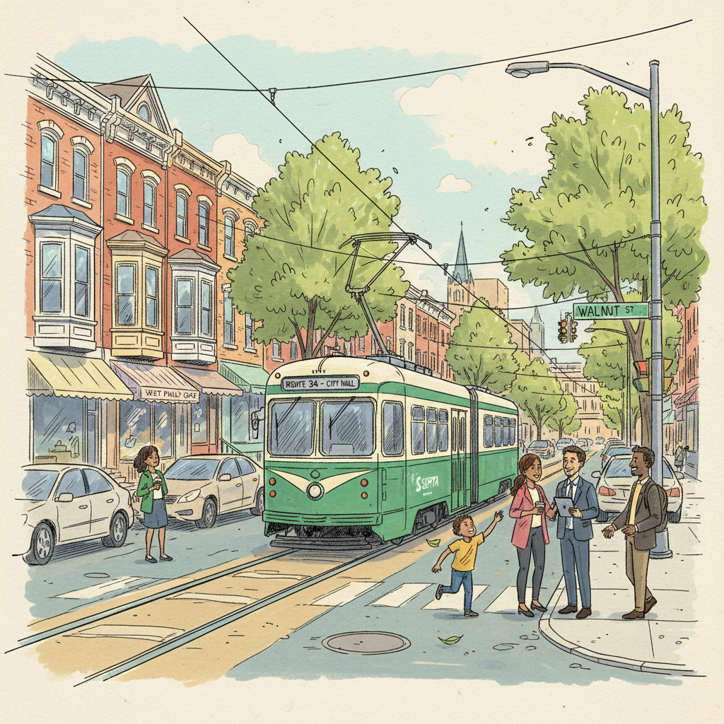 Philadelphia T1 Trolley Adapts After Track Obstruction