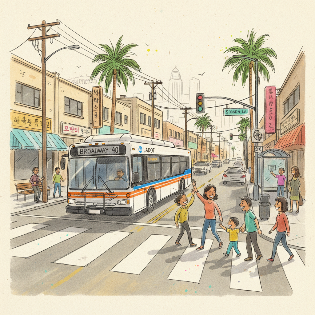 LA Broadway Gets Bus Lanes, Safety Upgrades