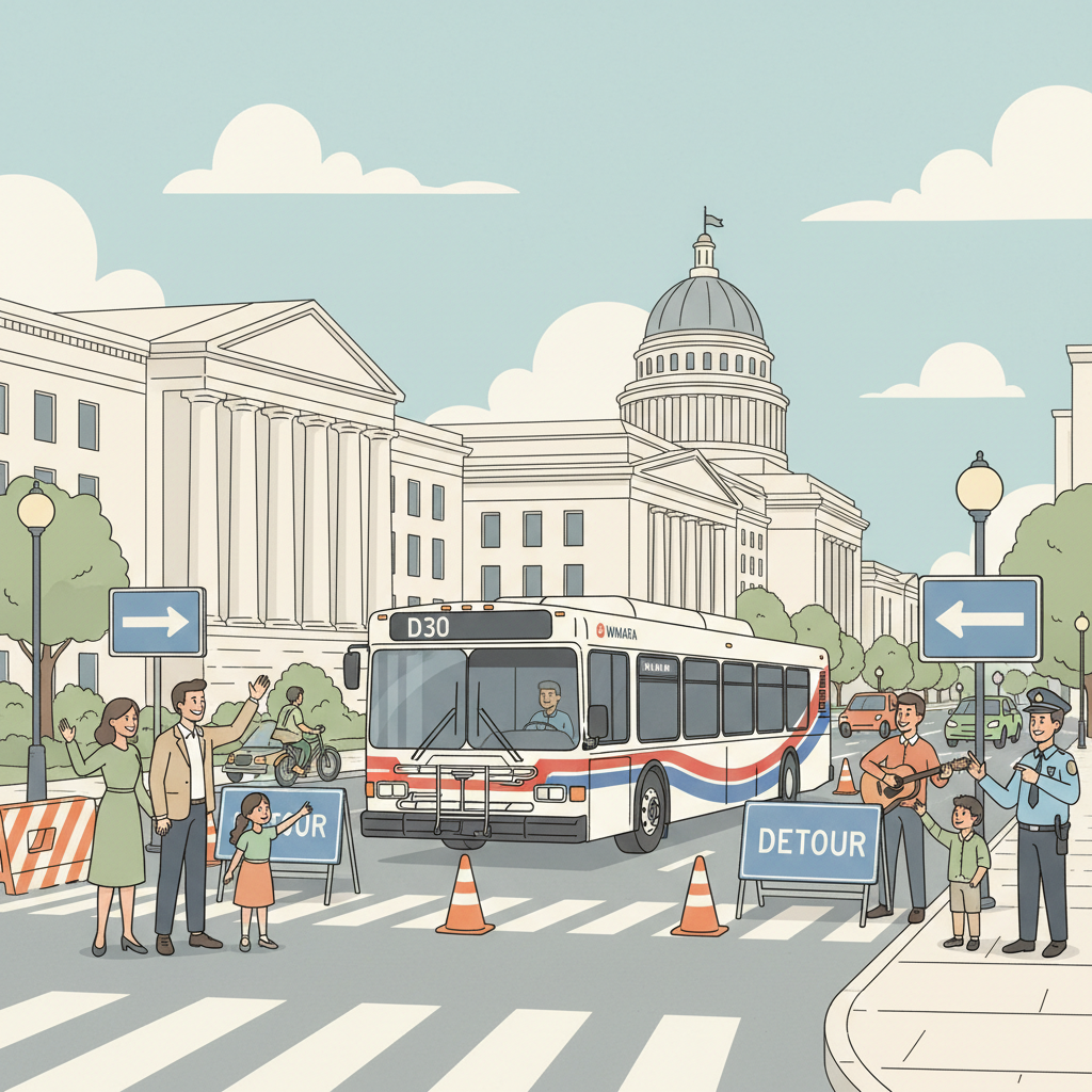 DC D30 Bus Adapts Route Around Downtown Construction