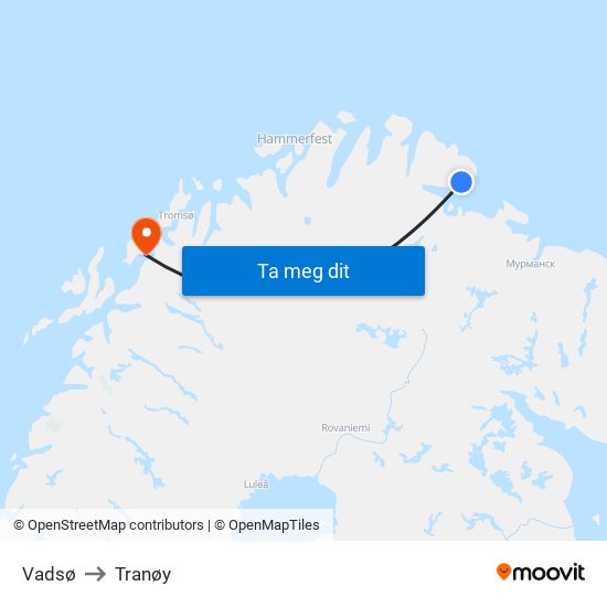Vadsø to Tranøy map