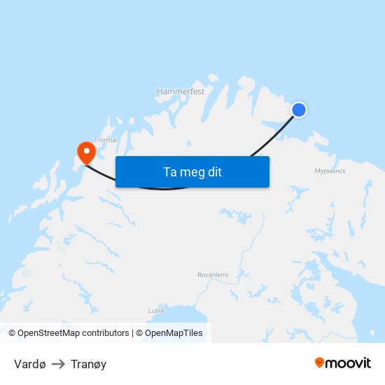 Vardø to Tranøy map