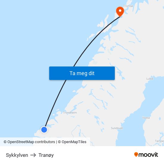 Sykkylven to Tranøy map
