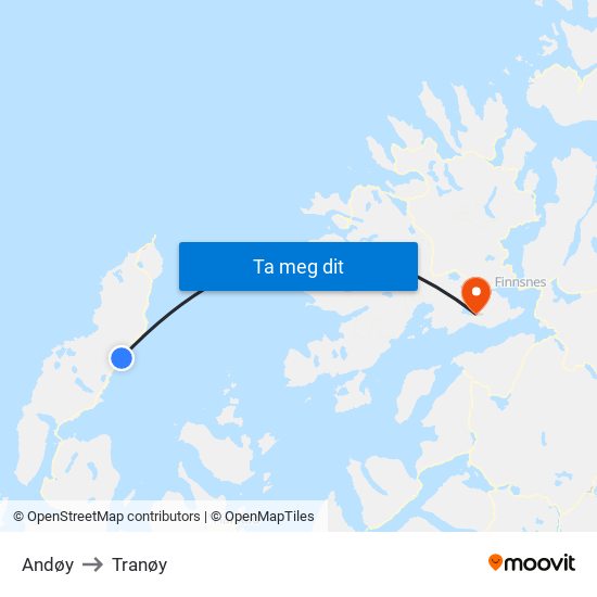 Andøy to Tranøy map