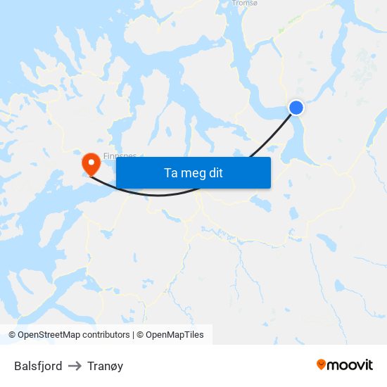 Balsfjord to Tranøy map