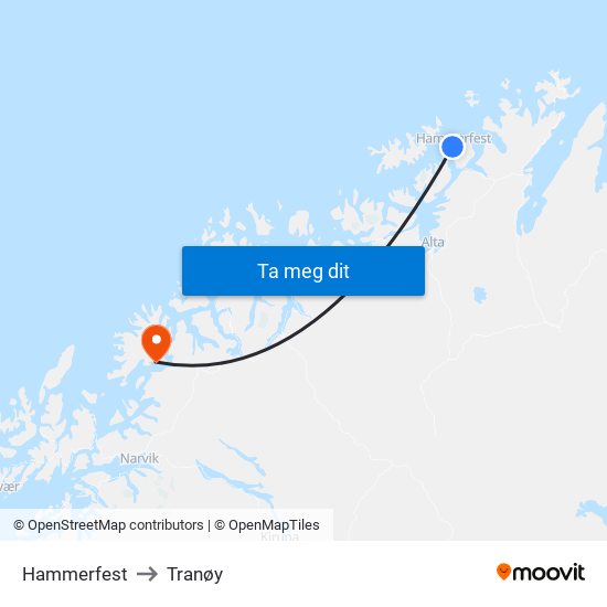 Hammerfest to Tranøy map