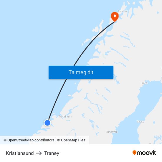 Kristiansund to Tranøy map