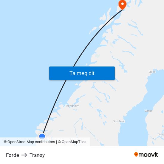 Førde to Tranøy map