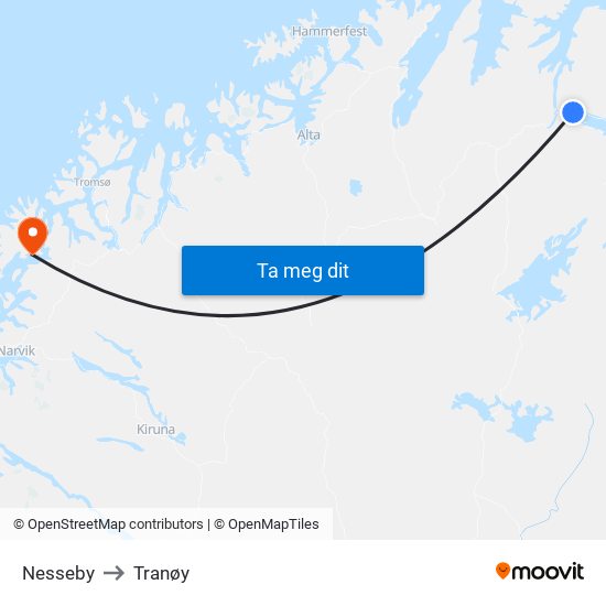 Nesseby to Tranøy map