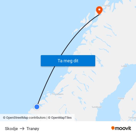 Skodje to Tranøy map