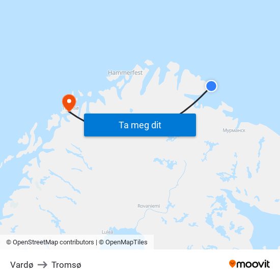 Vardø to Tromsø map