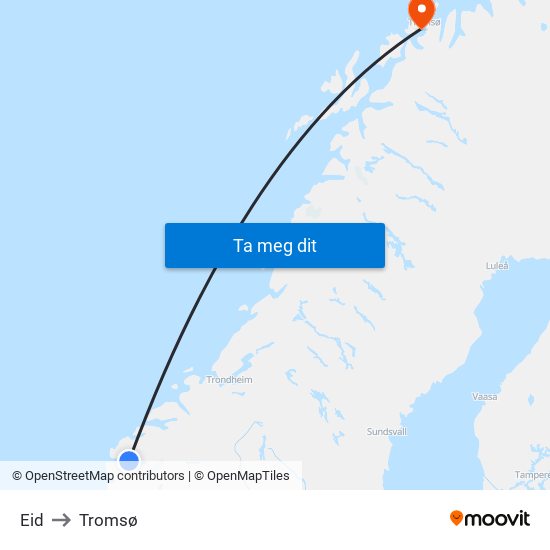 Eid to Tromsø map