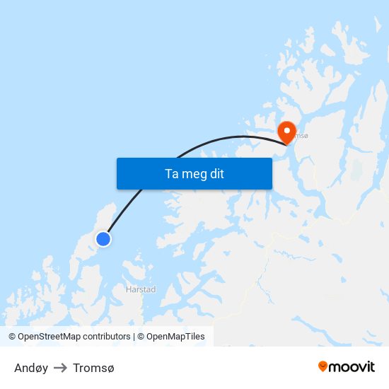 Andøy to Tromsø map