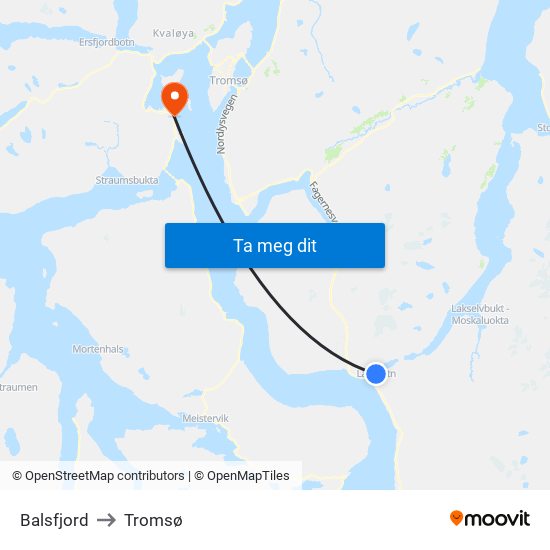 Balsfjord to Tromsø map