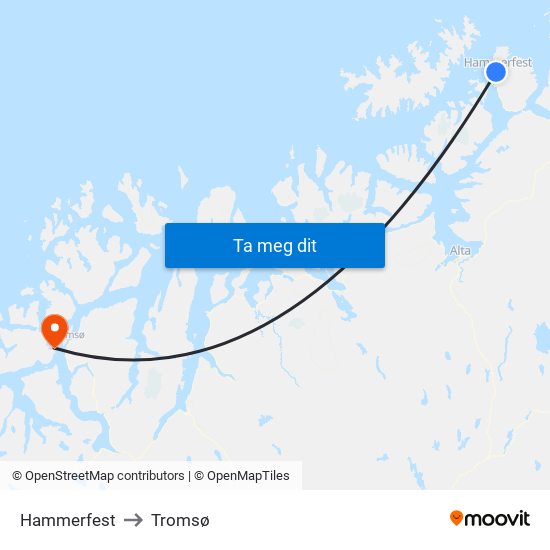 Hammerfest to Tromsø map