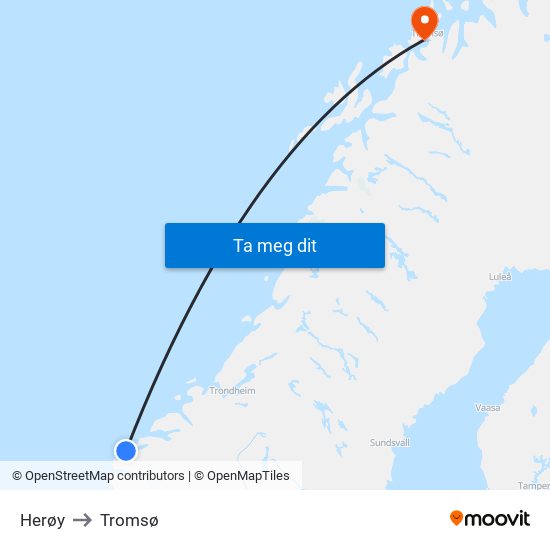 Herøy to Tromsø map