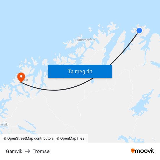 Gamvik to Tromsø map