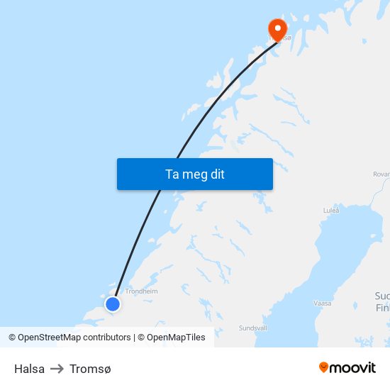 Halsa to Tromsø map