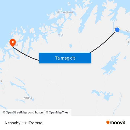 Nesseby to Tromsø map