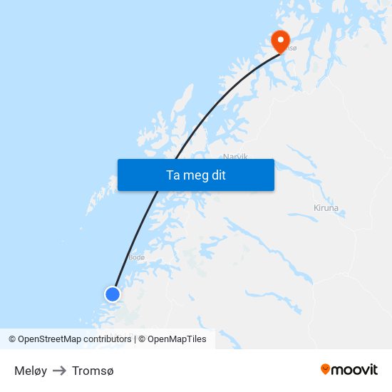 Meløy to Tromsø map