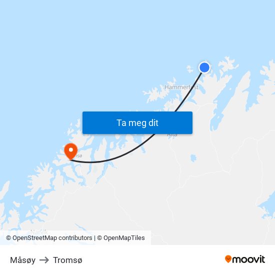 Måsøy to Tromsø map