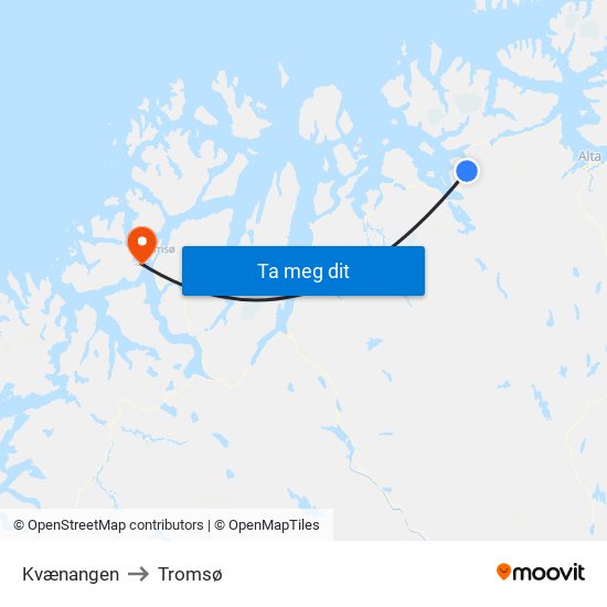 Kvænangen to Tromsø map