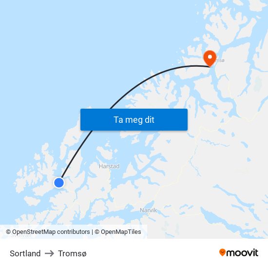 Sortland to Tromsø map