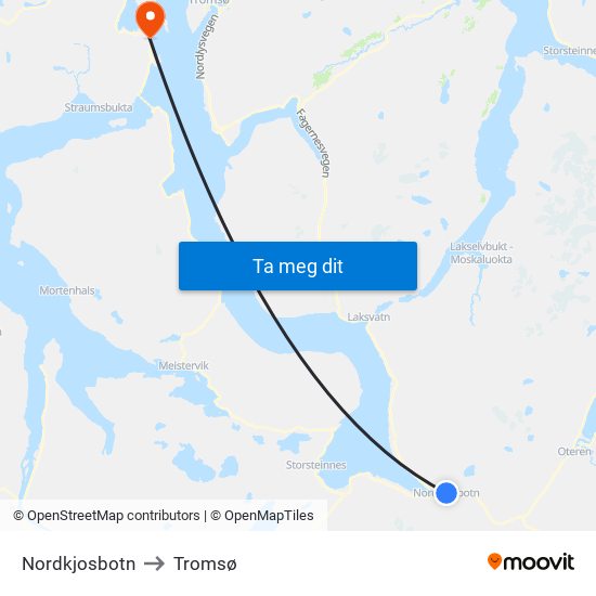 Nordkjosbotn to Tromsø map