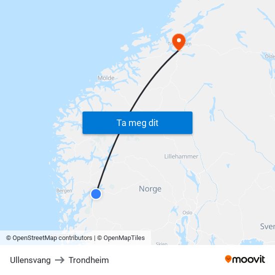 Ullensvang to Trondheim map