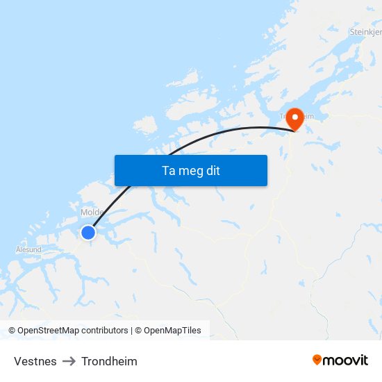 Vestnes to Trondheim map