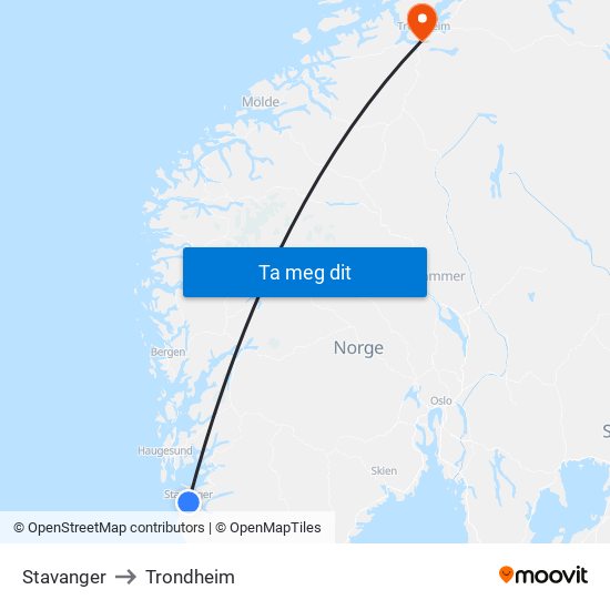 Stavanger to Trondheim map