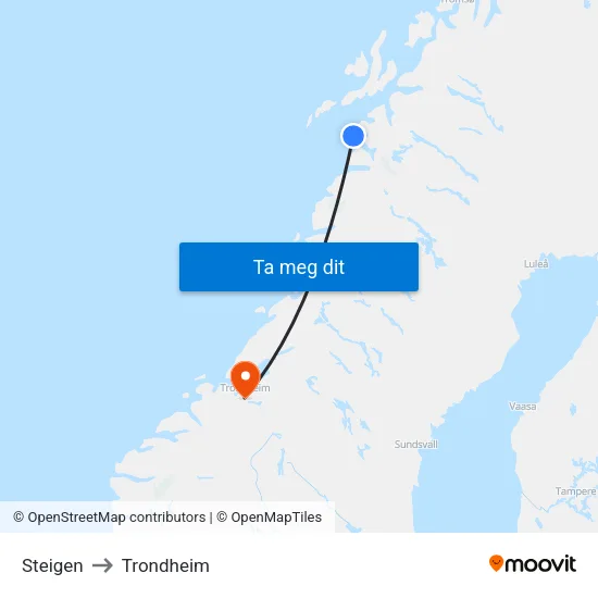 Steigen to Trondheim map