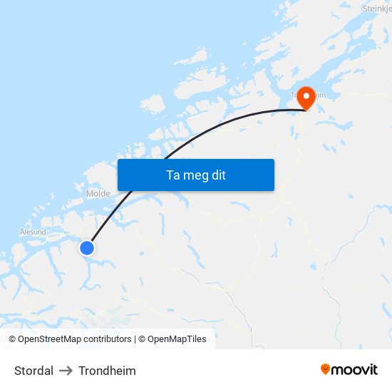 Stordal to Trondheim map