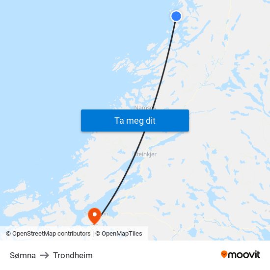 Sømna to Trondheim map
