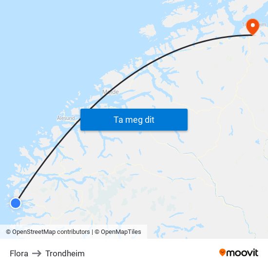 Flora to Trondheim map