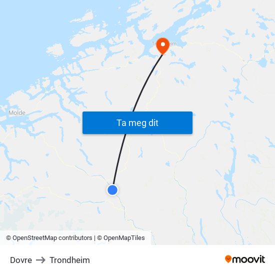 Dovre to Trondheim map