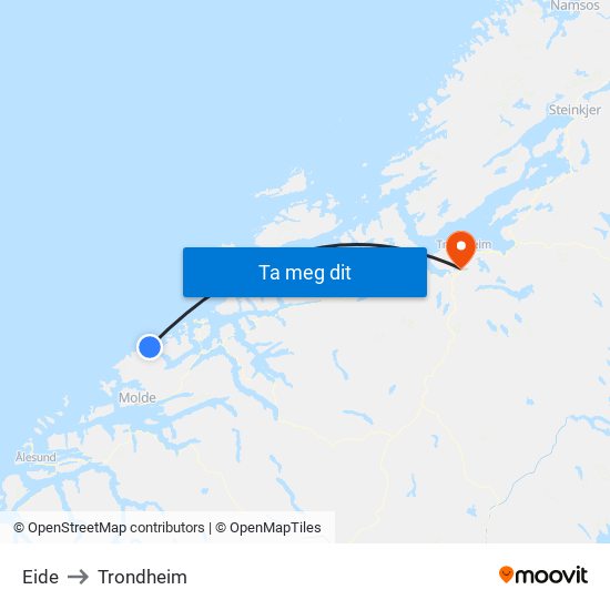 Eide to Trondheim map