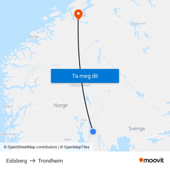 Eidsberg to Trondheim map