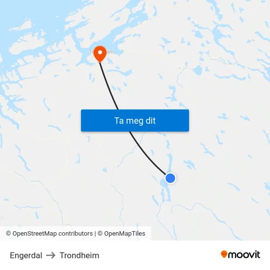 Engerdal to Trondheim map