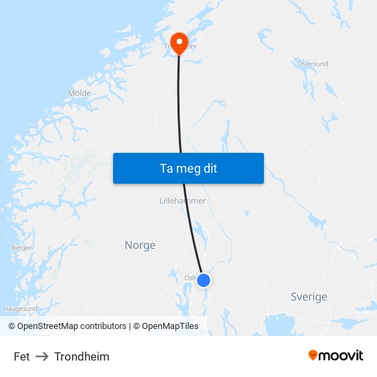 Fet to Trondheim map