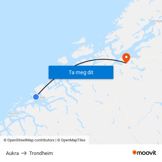 Aukra to Trondheim map