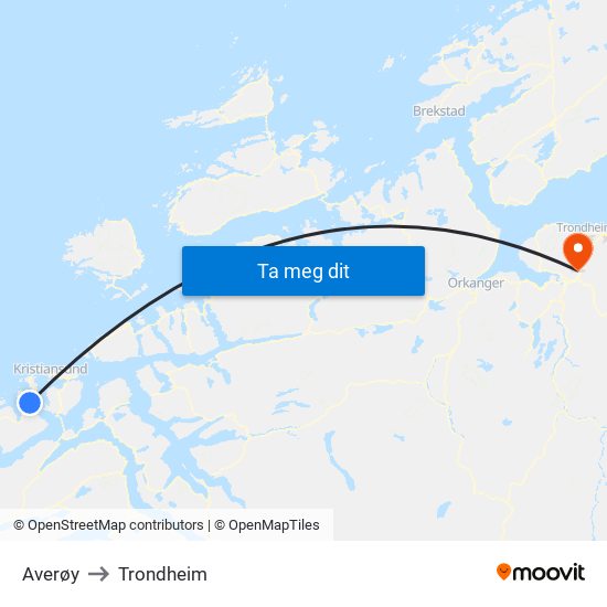 Averøy to Trondheim map