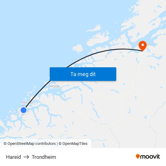 Hareid to Trondheim map