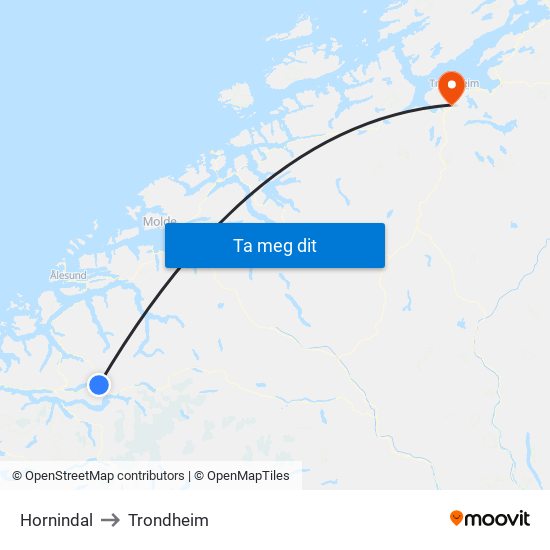 Hornindal to Trondheim map