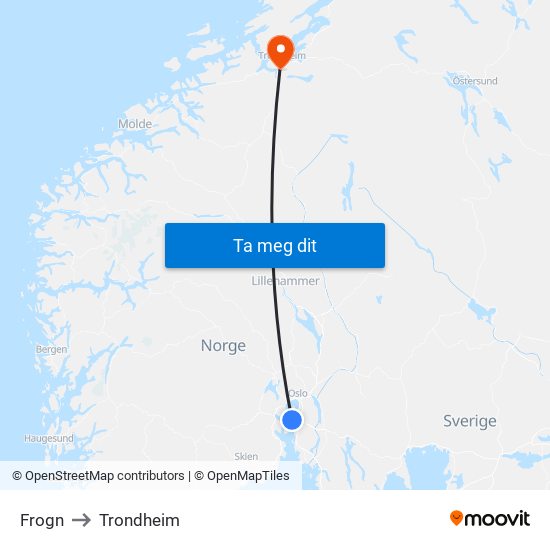 Frogn to Trondheim map