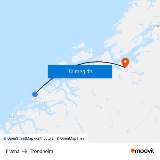 Fræna to Trondheim map
